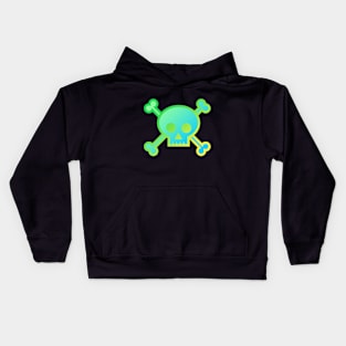 Skull and Crossbones Pirate Flag Green Yellow Gradient Kids Hoodie